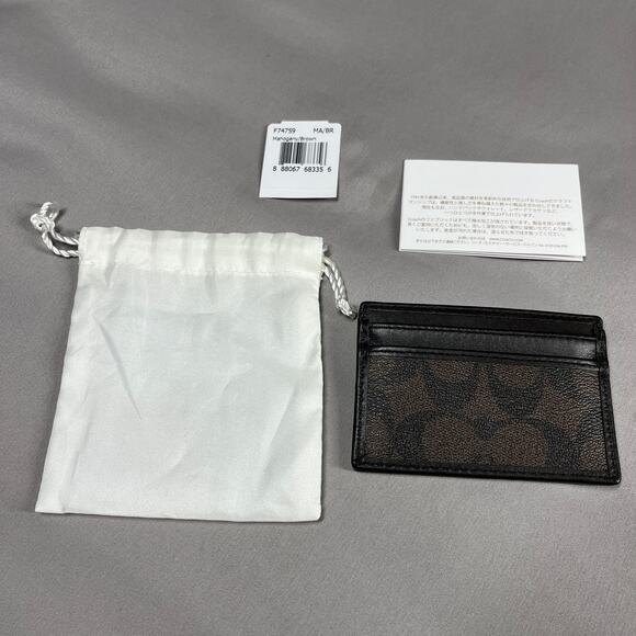 COACH Slim Card Case Mahogany/Brown Signature Logo & Dust Cover Bag New with Tag - Picture 4 of 11